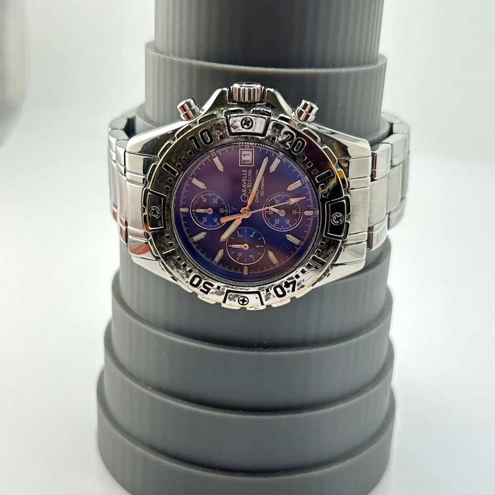 Caravelle Bulova Men Watch Stainless Steel Silver 50m Chrono Date Quartz 055